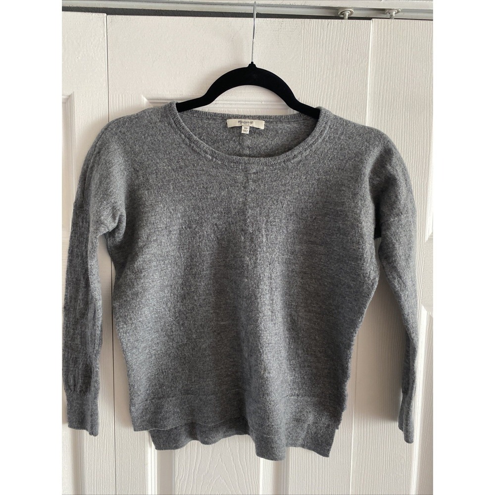Madewell 1937 Crewneck Sweater Womens XS Gray Merino Wool Drop Shoulder
